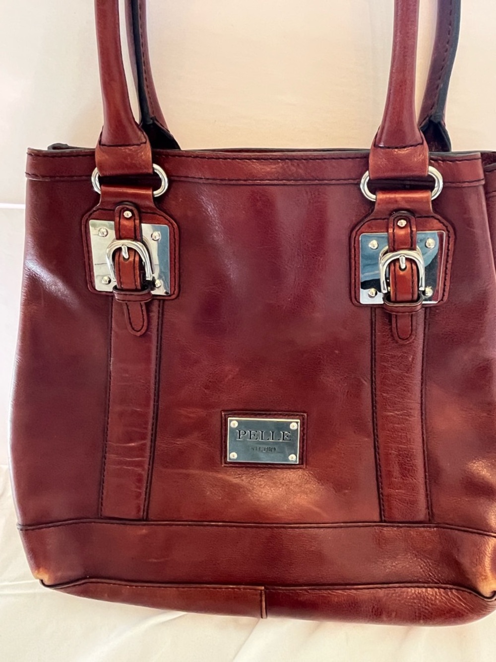 Vintage90s! Pelle Studio Women's Leather Tote Purse Burgundy Maroon